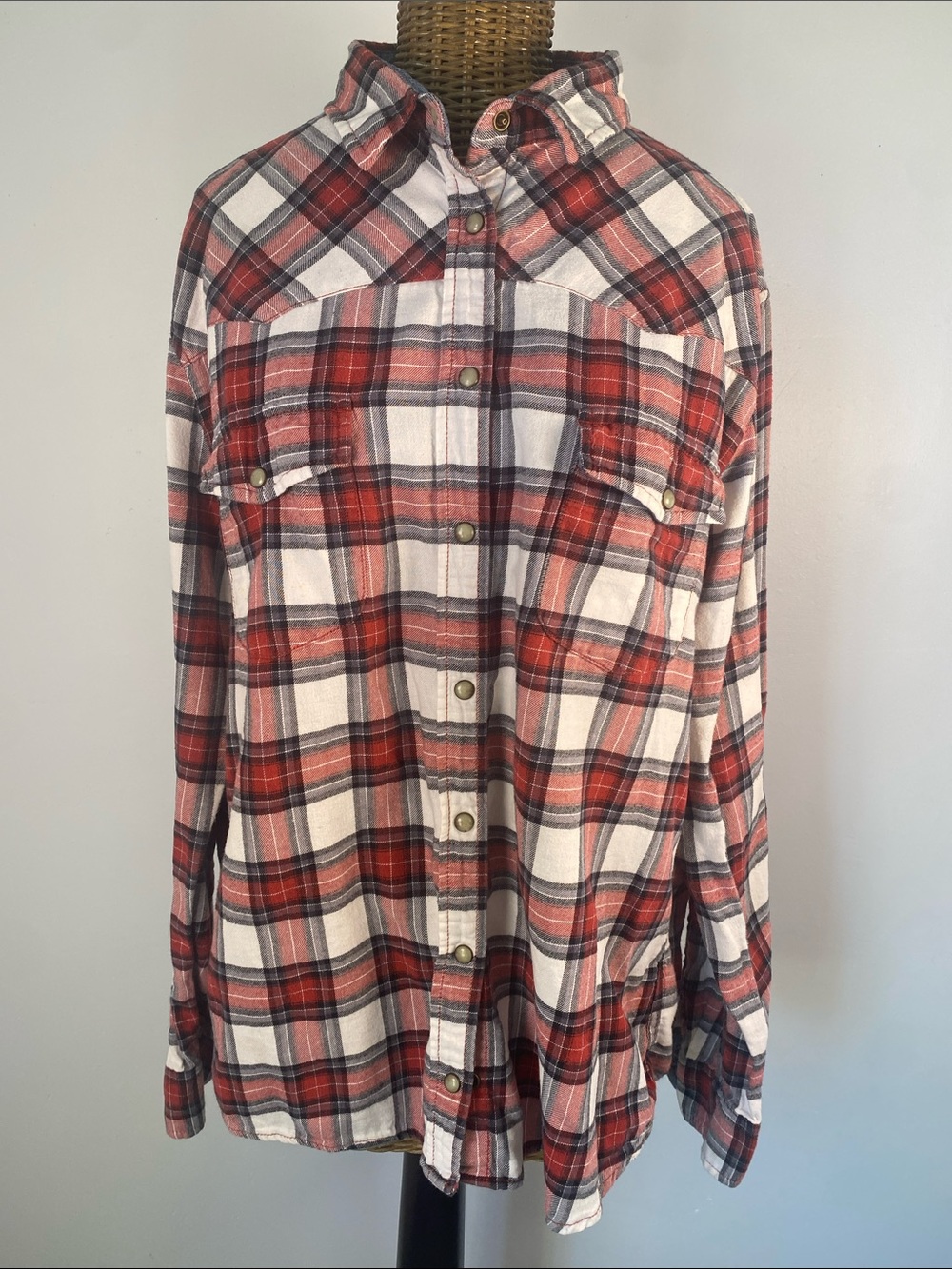JACHS Girlfriend Red and White Plaid Button-Down Shirt